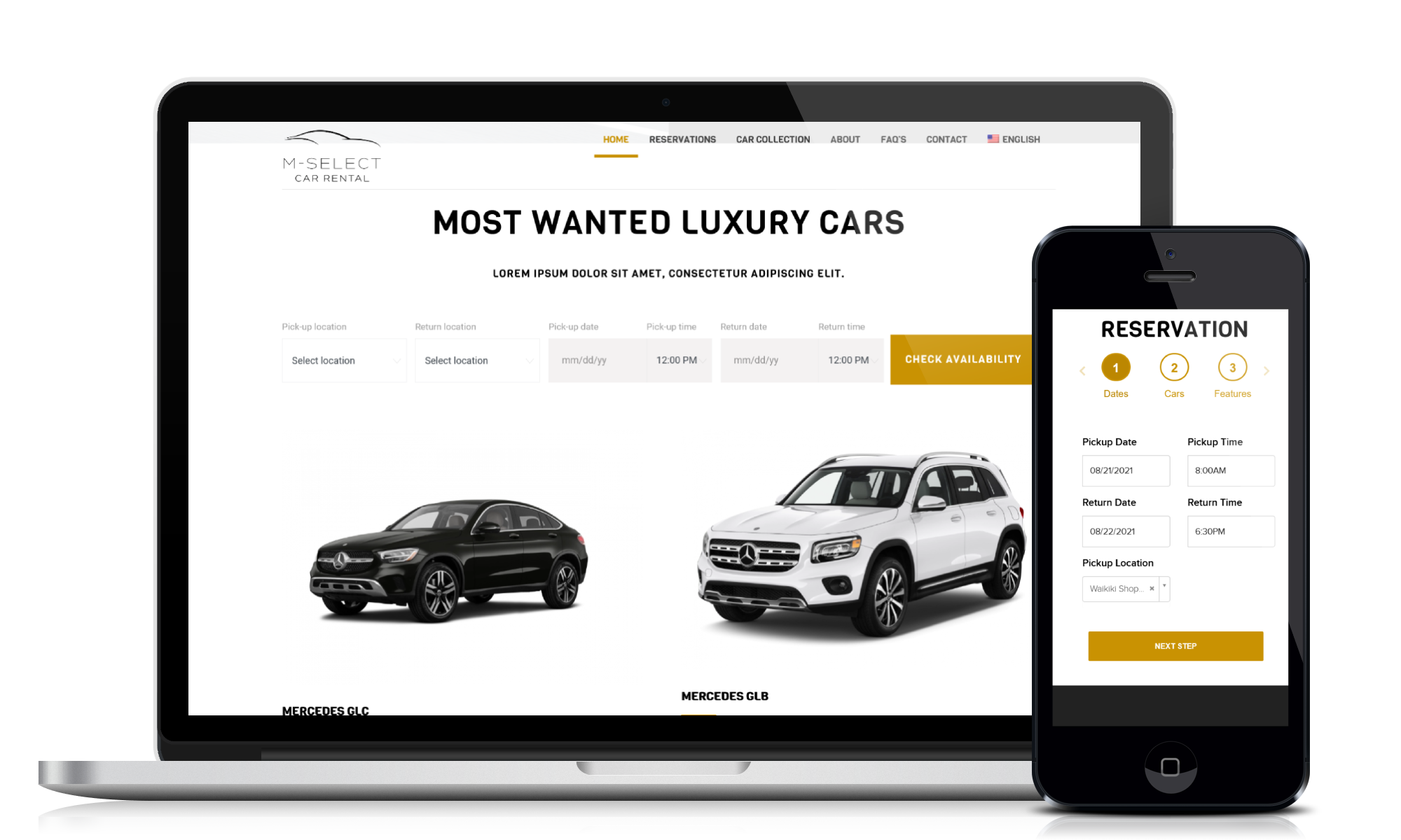 Car rental website design and development service for customer M-Select Rent A Car