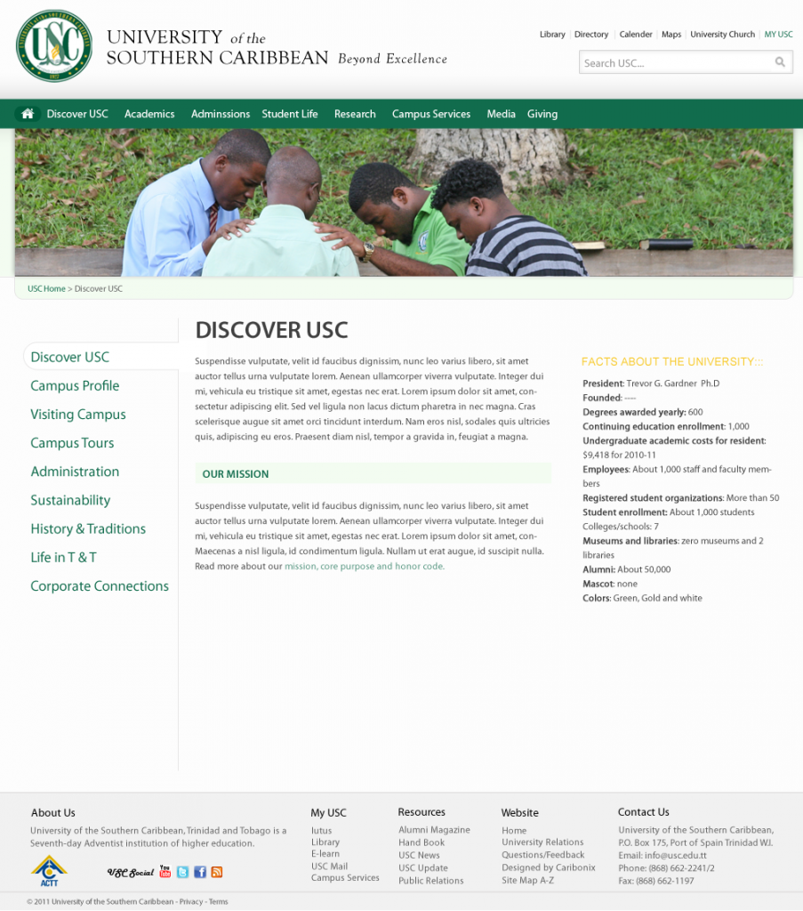 USC Sub-page Discover University Discover page: Design is structured to make information accessible to students and the public.