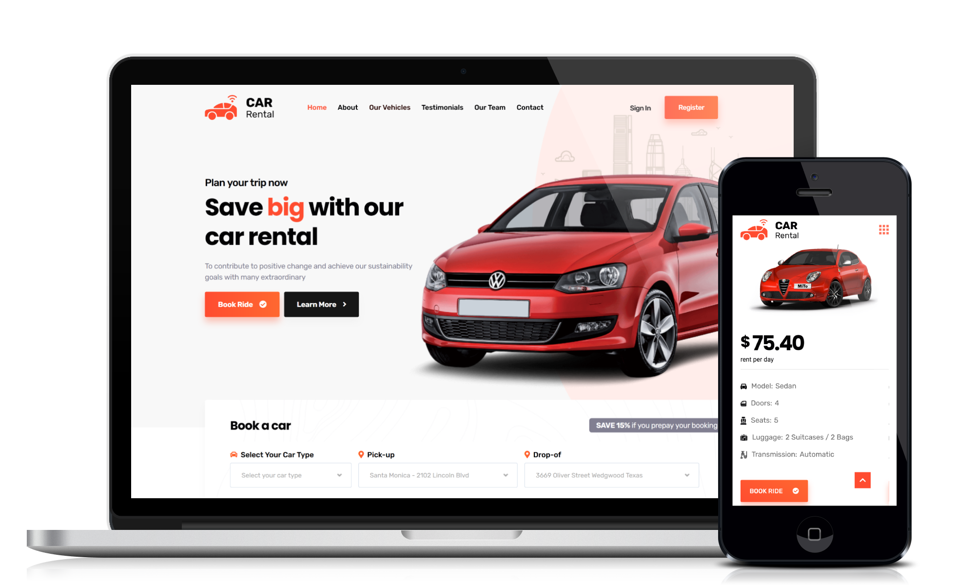 Car rental website design and development service