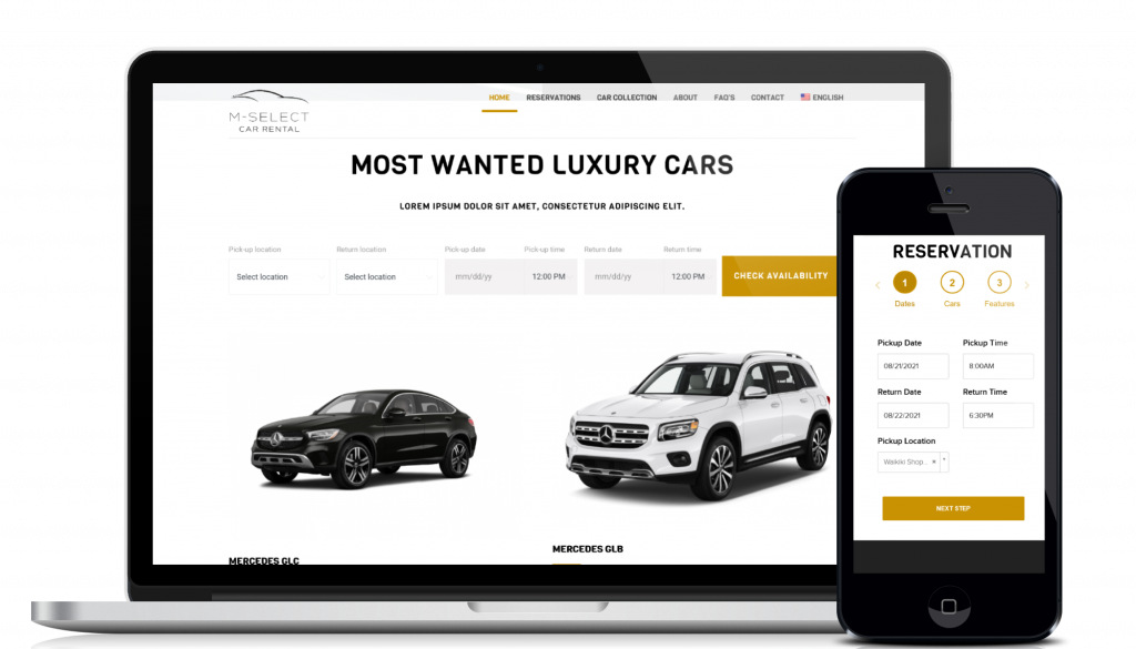 Car rental website design and development service for customer M-Select Rent A Car