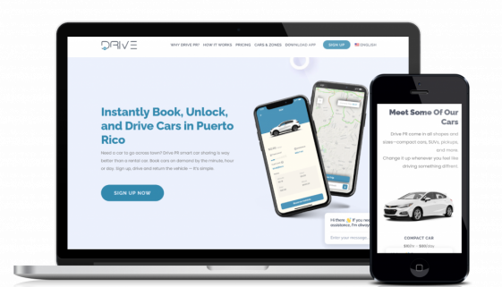 Car rental alternative car sharing website design and development service for customer Drive Puerto Rico