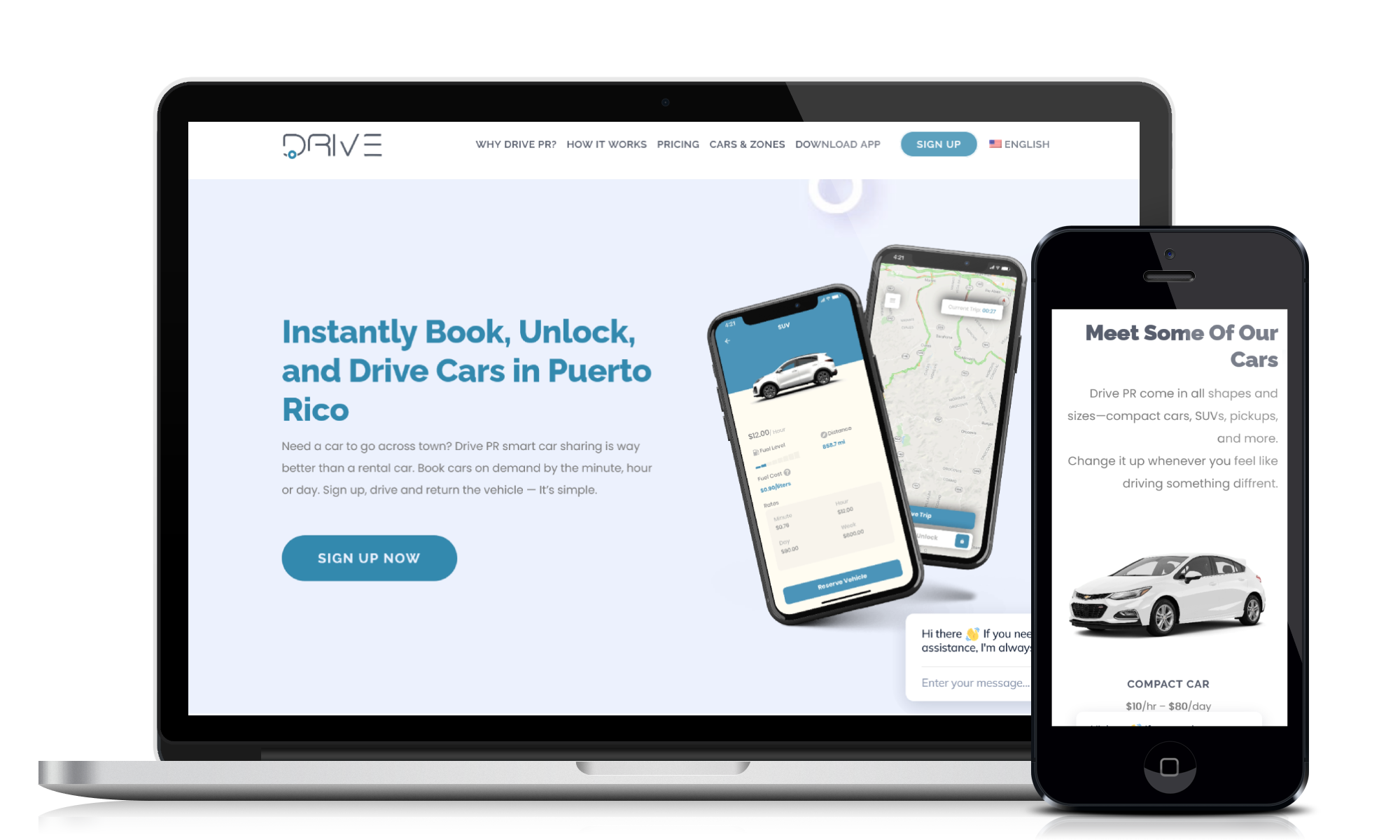 Car rental alternative car sharing website design and development service for customer Drive Puerto Rico