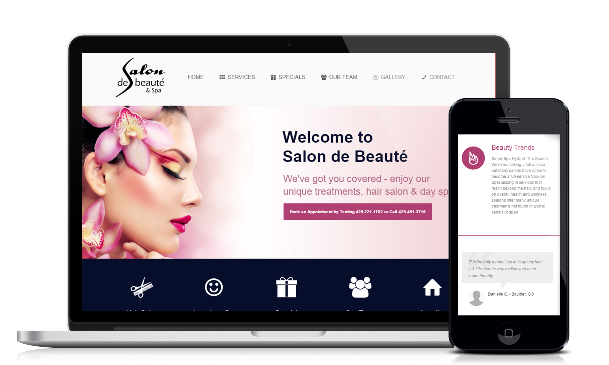 Website design and development service for customer Salon de Beauté