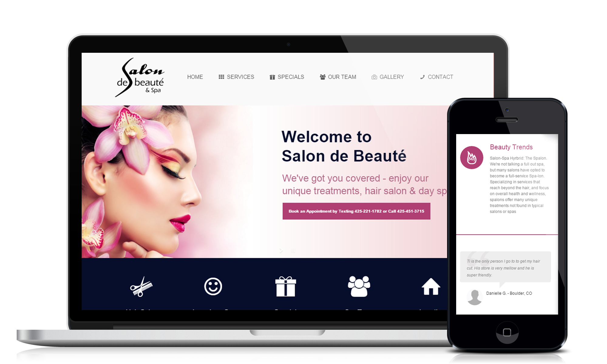 Website design and development service for customer Salon de Beauté 