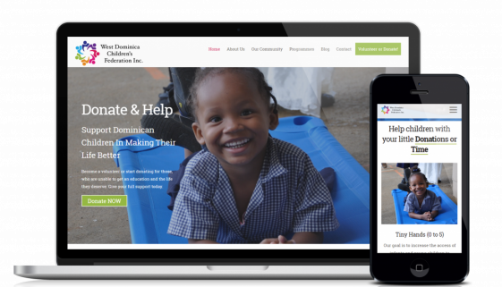 Website design and development service for customer West Dominica Children's Federation