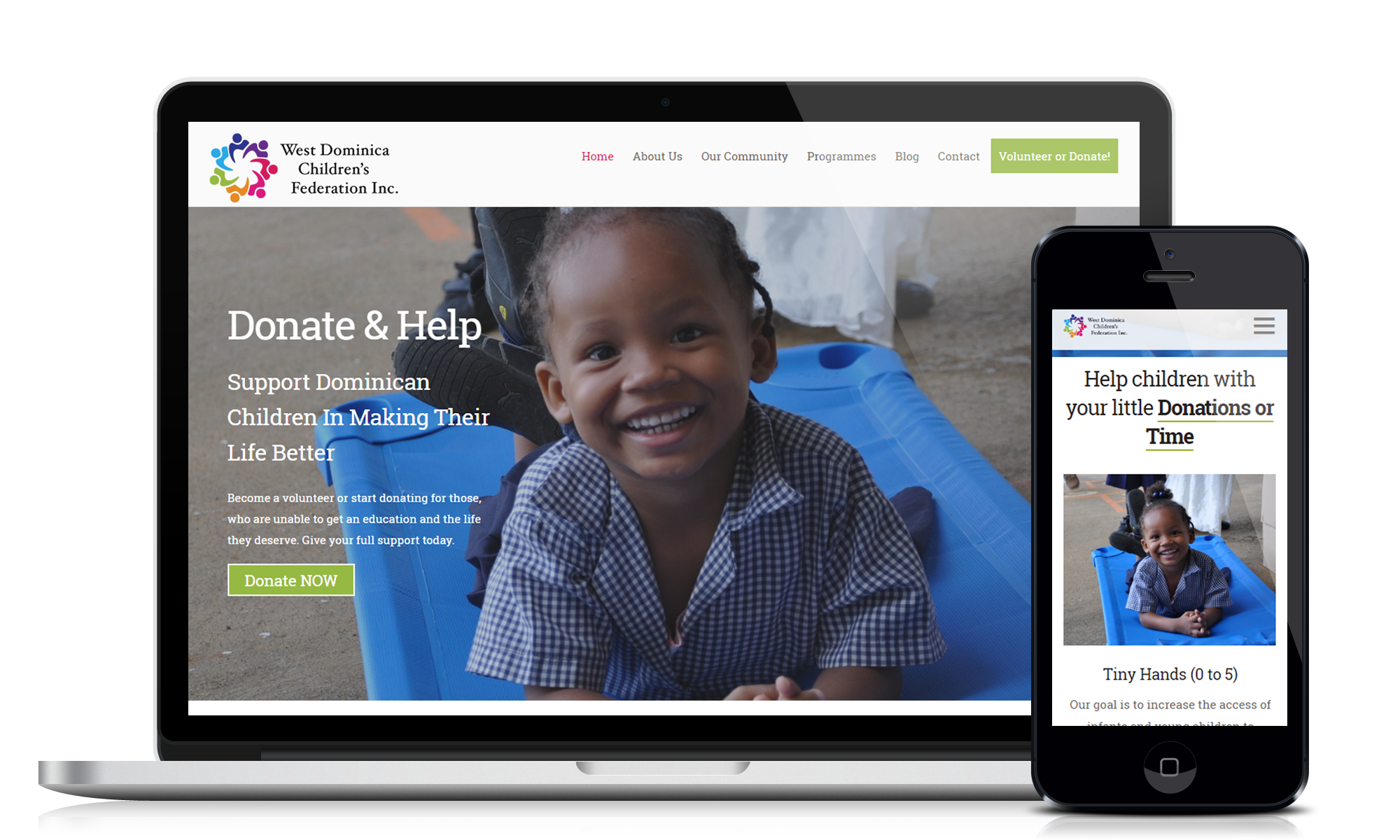 Website design and development service for customer West Dominica Children's Federation